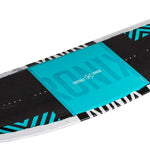 Ronix District Wakeboard 2022 - A black wakeboard with a blue stripe and white lettering on top.