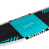 Ronix District Wakeboard 2022 - A black wakeboard with a blue stripe and white lettering on top.