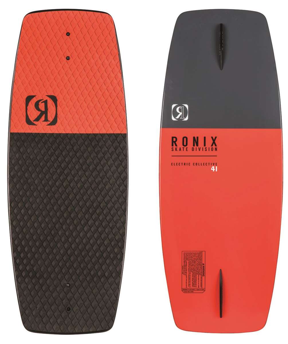 Ronix Electric Collective Wakeskate Board 2022 - A black wakeskate board with a white logo and text on top.