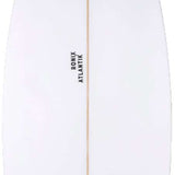 Ronix Flyweight Atlantik Wakesurf Board 2023 - A white wakesurf board with a black logo featuring an "R" in a circle on its top surface.