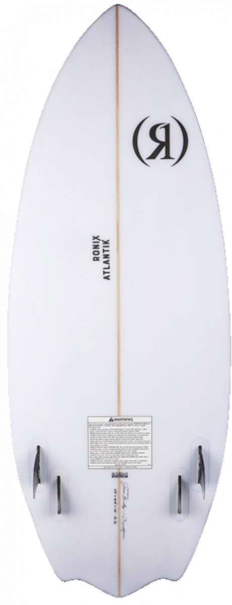 Ronix Flyweight Atlantik Wakesurf Board 2023 - White wakesurf board with a black logo on top and a thin yellow line down the middle.