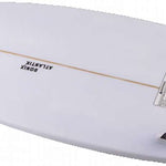 Ronix Flyweight Atlantik Wakesurf Board 2023 - A white wakesurf board with a black logo and text on top, featuring a gold line running along its length.