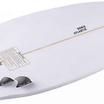 Ronix Flyweight Atlantik Wakesurf Board 2023 - White wakesurf board with a black logo on the tail and a thin yellow line running down the center.