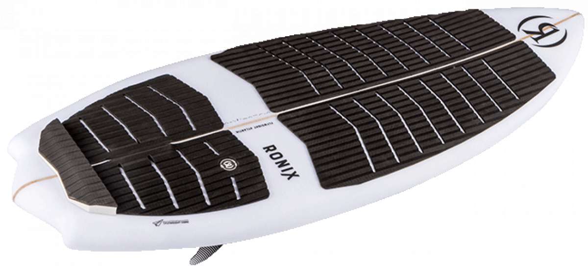 Ronix Flyweight Atlantik Wakesurf Board 2023 - White wakesurf board with black stripes and a white logo on top.