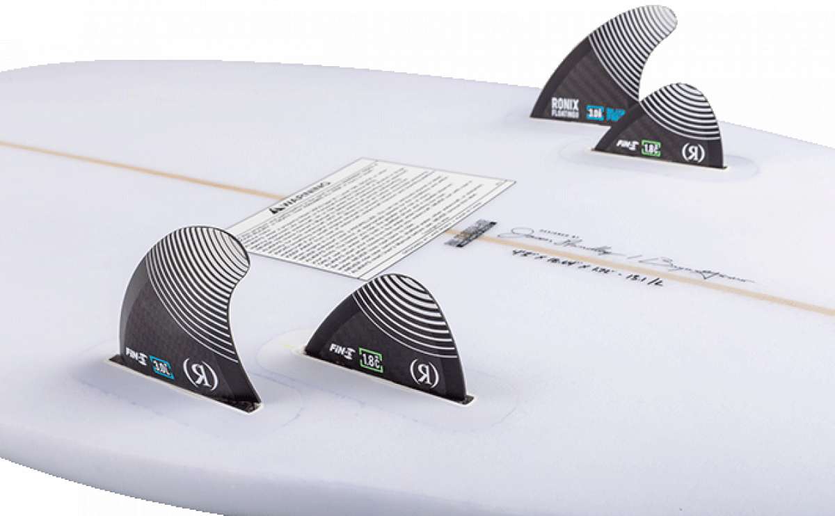 Ronix Flyweight Atlantik Wakesurf Board 2023 - A white wakesurf board with a black logo and text on its top surface.