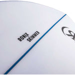 Ronix Flyweight Skimmer Wakesurf Board 2023 - A white wakesurf board with a blue stripe along its edge.