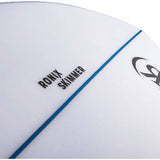 Ronix Flyweight Skimmer Wakesurf Board 2023 - A white wakesurf board with a blue stripe along its edge.