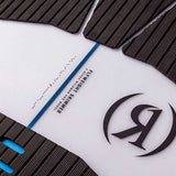 Ronix Flyweight Skimmer Wakesurf Board 2023 - A white wakesurf board with a blue stripe and black ridged textured top surface.