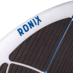 Ronix Flyweight Skimmer Wakesurf Board 2023 - A white wakesurf board with a blue stripe on its top edge and gray textured deck.