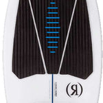 Ronix Flyweight Skimmer Wakesurf Board 2023 - A white wakesurf board with a black deck and blue accents.