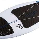Ronix Flyweight Skimmer Wakesurf Board 2023 - A white wakesurf board with blue accents and a black logo on the bottom left corner.