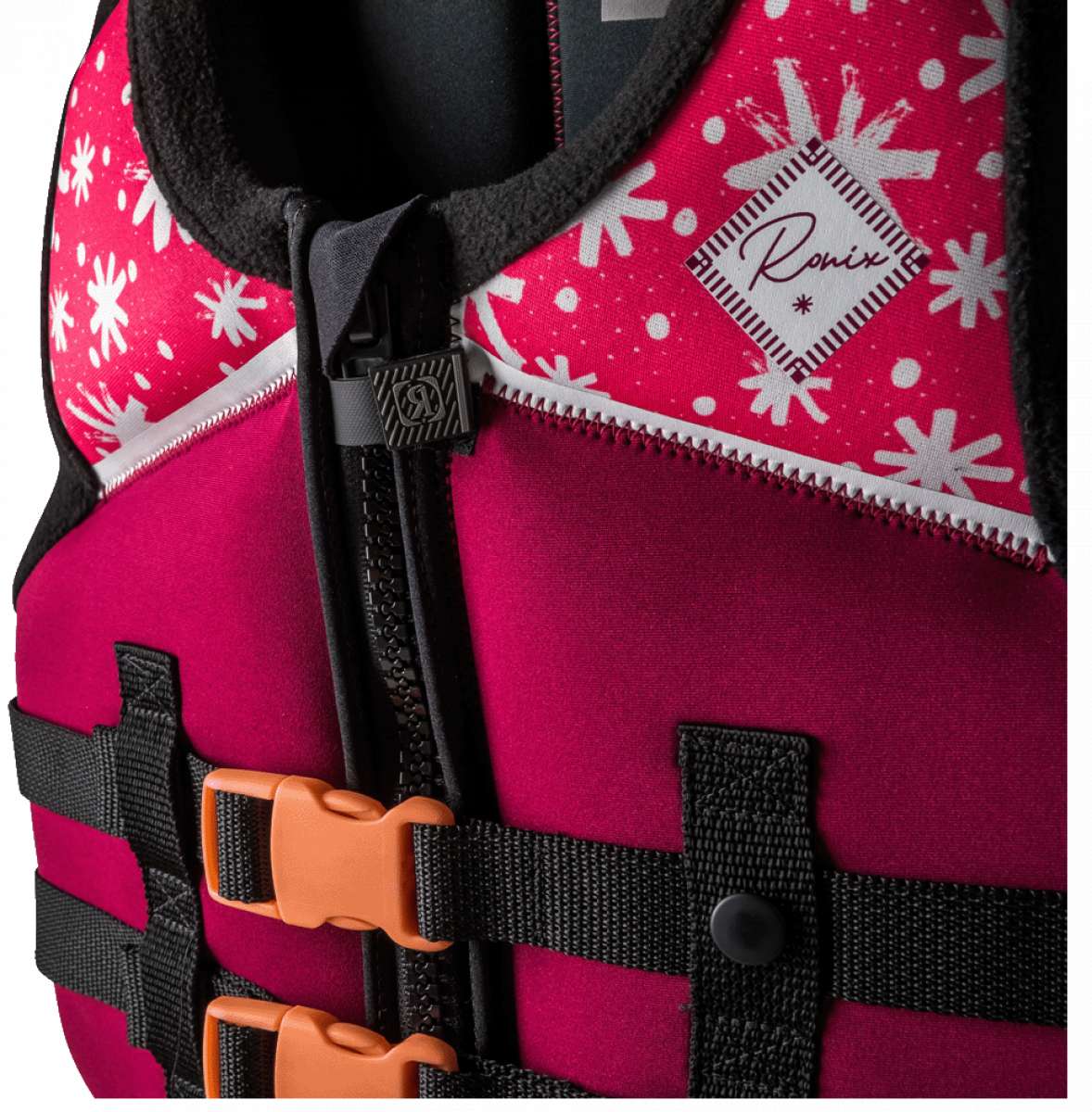 Ronix Kids Laguna CGA Vest 2023 - Pink vest with white floral pattern and black straps.