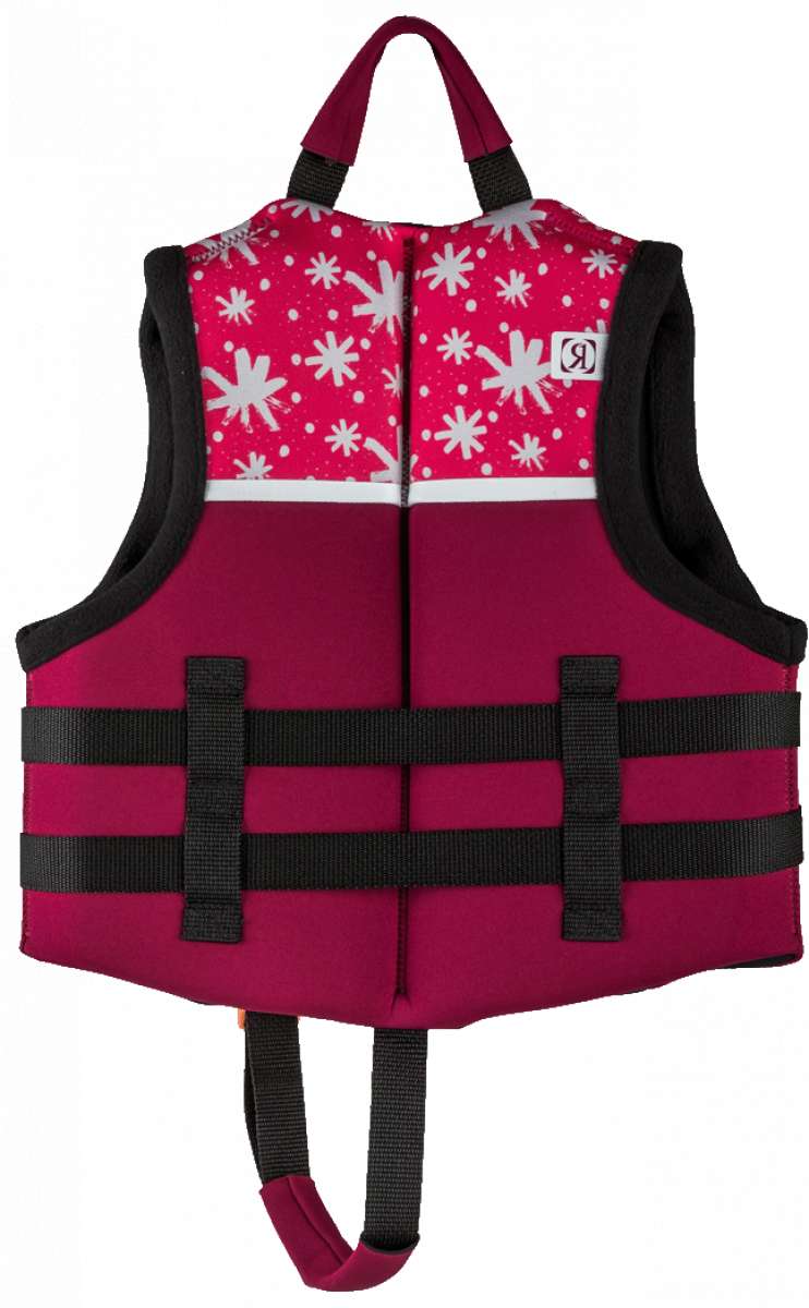 Ronix Kids Laguna CGA Vest 2023 - Pink vest with white floral pattern and black trim, featuring a zip closure at the back.