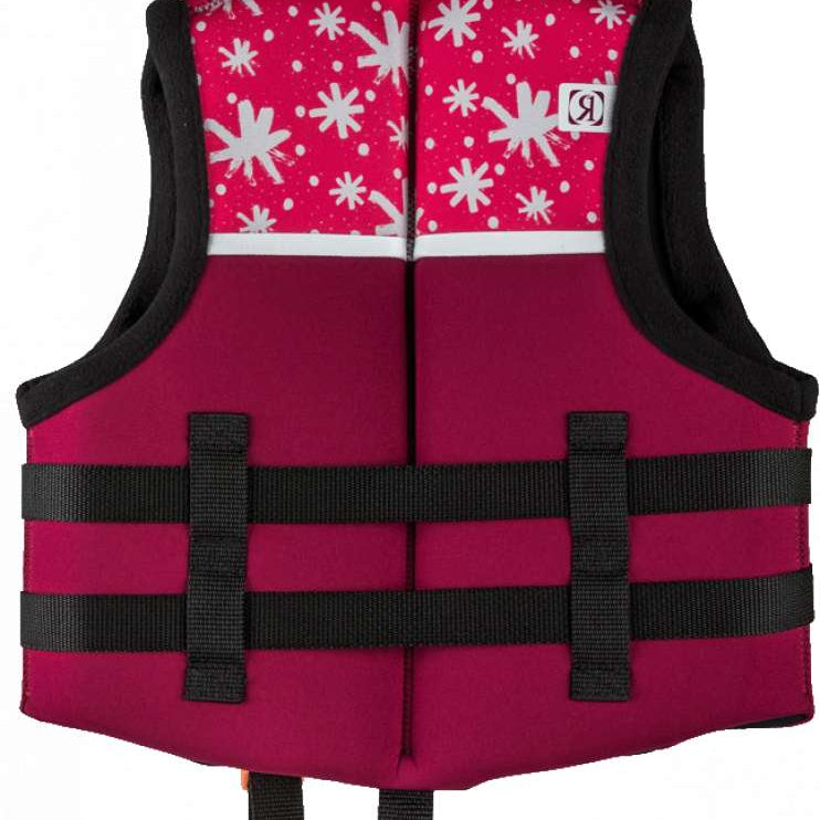 Ronix Kids Laguna CGA Vest 2023 - Pink vest with white floral pattern and black trim, featuring a zip closure at the back.