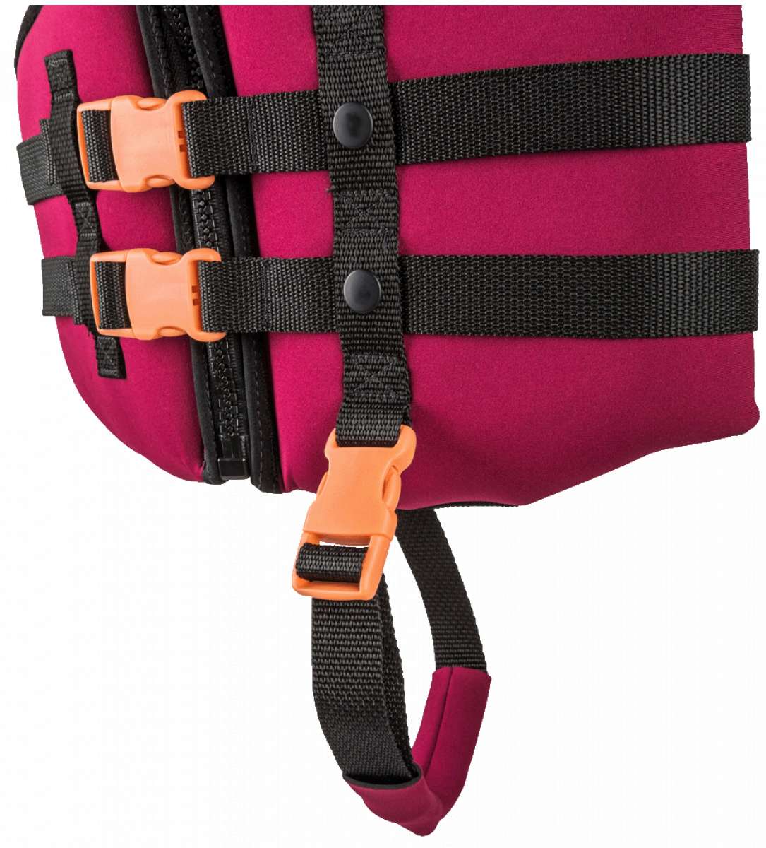 Ronix Kids Laguna CGA Vest 2023 - A bright orange life vest with a black strap and buckle, featuring a white logo on the chest.