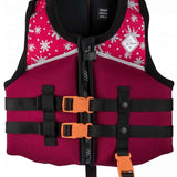 Ronix Kids Laguna CGA Vest 2023 - Pink vest with white floral pattern and black trim, featuring a zipper down the front.