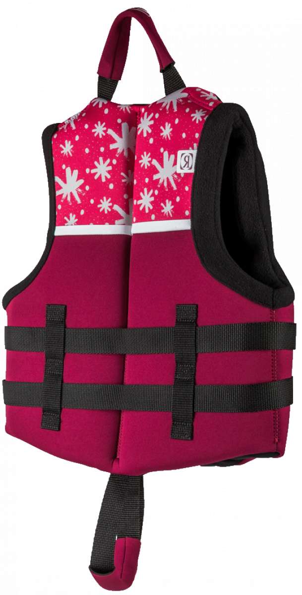Ronix Kids Laguna CGA Vest 2023 - Pink life jacket with white floral pattern and black trim.