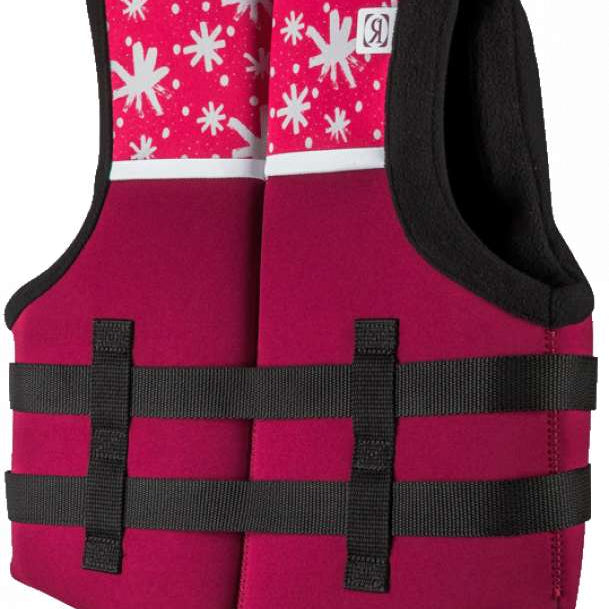 Ronix Kids Laguna CGA Vest 2023 - Pink life jacket with white floral pattern and black trim.