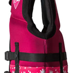 Ronix Girls Laguna CGA Wake Vest 2022 - Pink life jacket with white floral pattern and black straps.