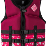 Ronix Girls Laguna CGA Wake Vest 2022 - Pink life jacket with white floral pattern and black straps.
