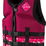 Ronix Girls Laguna CGA Wake Vest 2022 - Pink life jacket with white floral pattern and black straps.