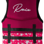 Ronix Girls Laguna CGA Wake Vest 2022 - A pink life vest with white flowers and dots on a solid pink background.