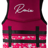 Ronix Girls Laguna CGA Wake Vest 2022 - A pink life vest with white flowers and dots on a solid pink background.