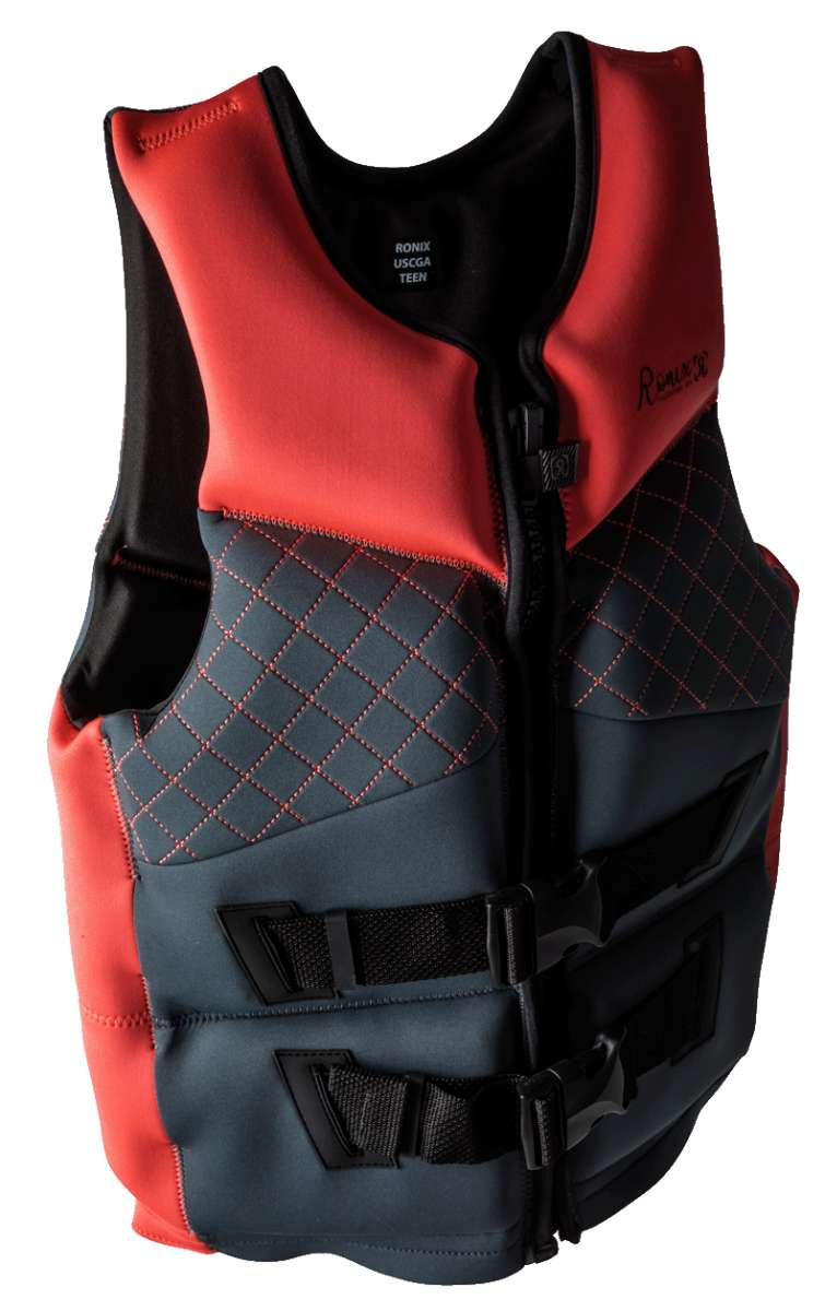 Ronix Girls Prom Queen Cappella 3.0 CGA Wake Vest 2022 - A black and pink life vest with a diamond pattern on the chest area.