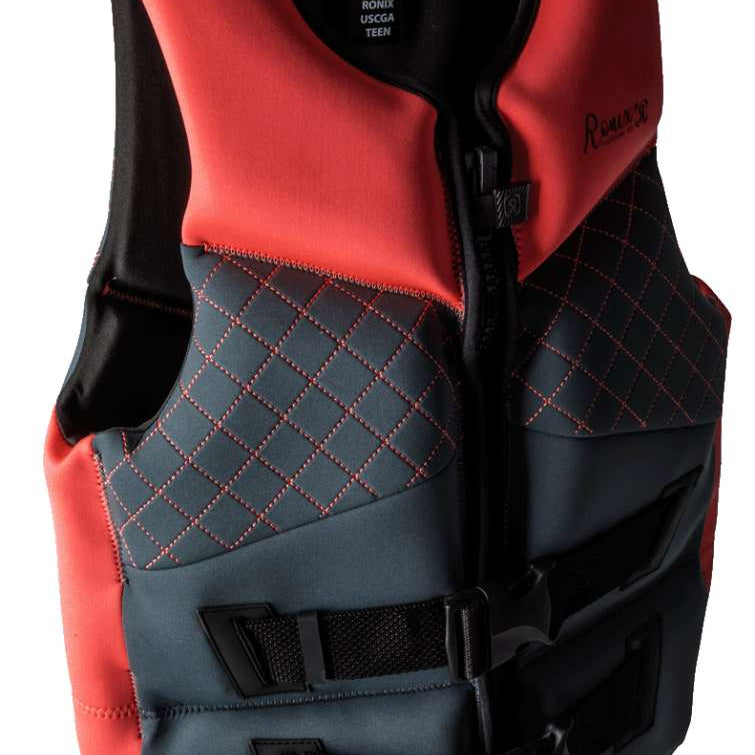 Ronix Girls Prom Queen Cappella 3.0 CGA Wake Vest 2022 - A black and pink life vest with a diamond pattern on the chest area.