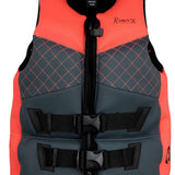 Ronix Girls Prom Queen Cappella 3.0 CGA Wake Vest 2022 - A coral-colored vest with a diamond pattern and black straps.