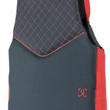 Ronix Girls Prom Queen Cappella 3.0 CGA Wake Vest 2022 - A dark gray vest with a red and white floral pattern on the front, featuring a black strap at the back.