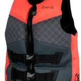 Ronix Girls Prom Queen Cappella 3.0 CGA Wake Vest 2022 - A coral-colored vest with a diamond pattern on the chest and back, featuring black straps and buckles.