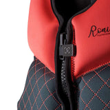 Ronix Girls Prom Queen Cappella 3.0 CGA Wake Vest 2022 - A coral-colored life vest with a black strap and buckle, featuring a diamond pattern on the chest area.