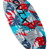 Ronix Kids Super Sonic Space Odyssey Skimmer Wakesurf Board 2022 - A blue and red wakesurf board with a space-themed design, featuring palm trees and stars.