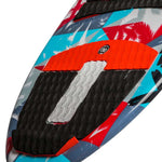 Ronix Kids Super Sonic Space Odyssey Skimmer Wakesurf Board 2022 - A blue and purple wakesurf board with a space-themed design, featuring a rocket ship on its side.
