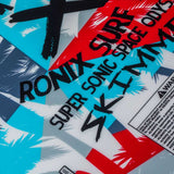 Ronix Kids Super Sonic Space Odyssey Skimmer Wakesurf Board 2022 - A blue and red wakesurf board with a white logo that says "Super Sonic" in stylized font.