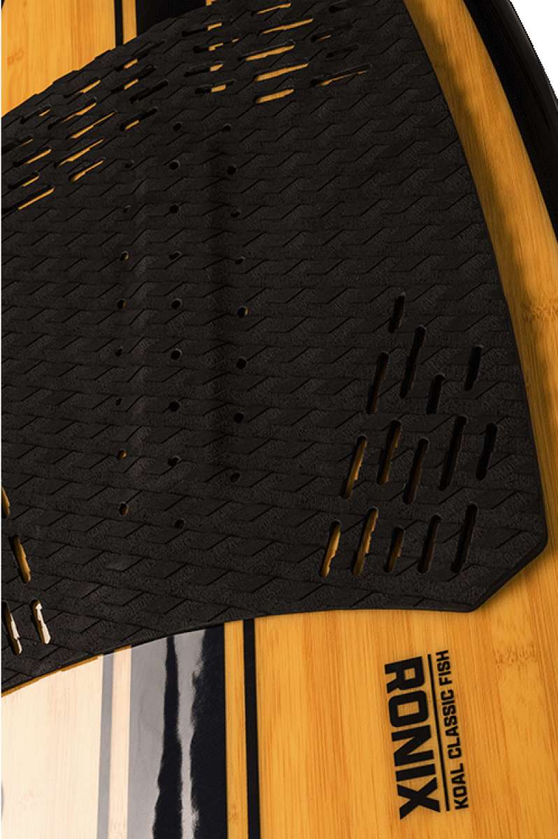 Ronix Koal Classic Fish Wakesurf Board 2023 - A light brown board with a black logo and white lettering on its side.