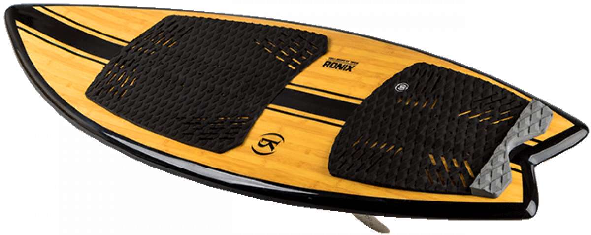 Ronix Koal Classic Fish Wakesurf Board 2023 - A light-colored board with a fish-shaped outline and black accents on the top and bottom edges.