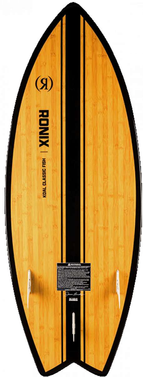 Ronix - Koal Classic Fish Wakesurf Board 2023 is a light brown board with darker brown stripes and black trim.