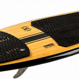 Ronix Koal Classic Fish Wakesurf Board 2023 - A light-colored board with a fish-shaped outline and a black fin on its underside.