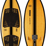 Ronix Koal Classic Fish Wakesurf Board 2023 - A light brown wakesurf board with a black stripe down the middle and black fins at the back.