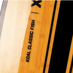 Ronix Koal Classic Fish Wakesurf Board 2023 - A light brown surfboard with a fish-shaped outline and a distinctive fin at the back.