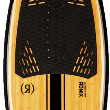 Ronix Koal Classic Fish Wakesurf Board 2023 - A light-colored wakesurf board with a fish-shaped design and black accents on its top surface.