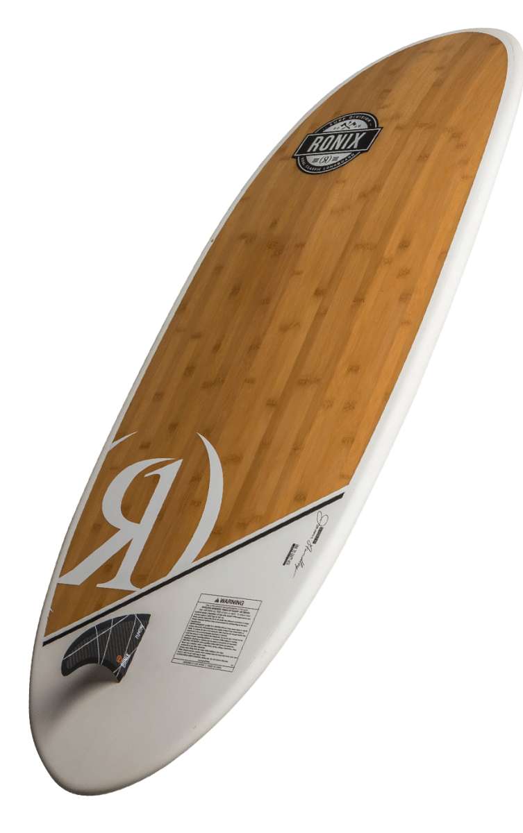 Ronix Koal Classic Longboard Wakesurf Board 2022 - A brown longboard with a white logo and black fins on the bottom.