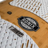 Ronix Koal Classic Longboard Wakesurf Board 2022 - A light brown longboard with a white geometric pattern on top and a black logo that says "RONIX" in large letters, with smaller text below it.