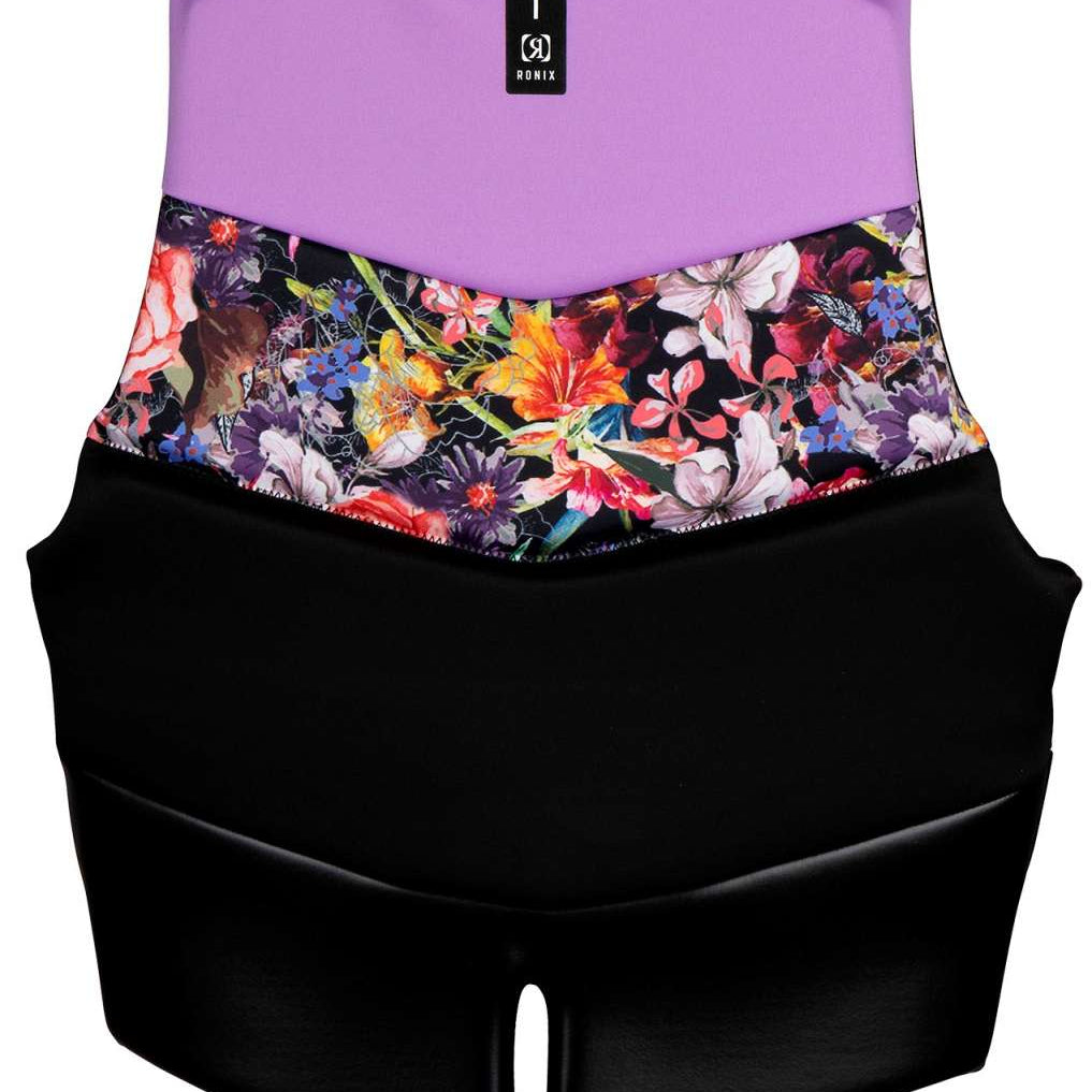 Ronix Ladies Daydream CGA Vest 2022 - A black vest with a floral pattern on the front and purple top section.