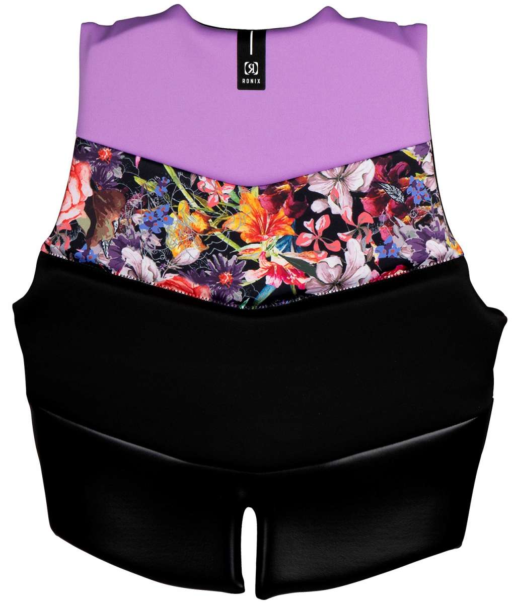 Ronix Ladies Daydream CGA Vest 2022 - A black vest with a floral pattern on the front and purple top section.