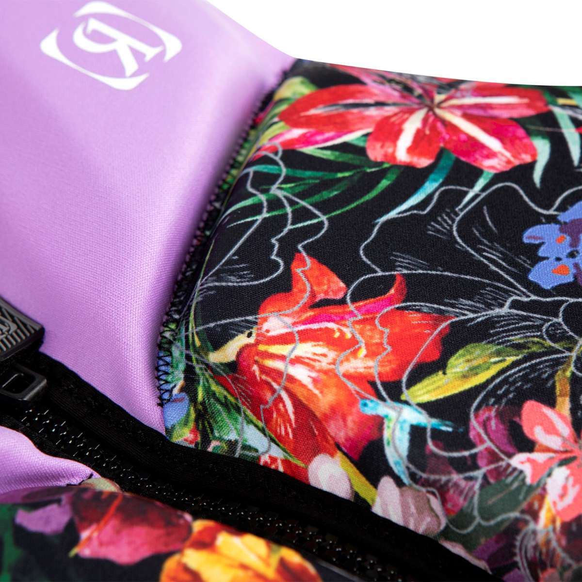 Ronix Ladies Daydream CGA Vest 2022 - A black vest with a colorful floral pattern and white stitching.