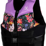 Ronix Ladies Daydream CGA Vest 2023 - A black life vest with a vibrant floral pattern featuring pink, red, and white flowers on the chest area.