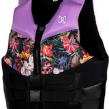 Ronix Ladies Daydream CGA Vest 2023 - A black life vest with a vibrant floral pattern featuring pink, red, and white flowers on the chest area.